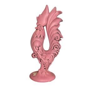 VTG Rooster Statue Pink 1960s Signed Kitschy Retro‎ Funky Gift Unusual Rare